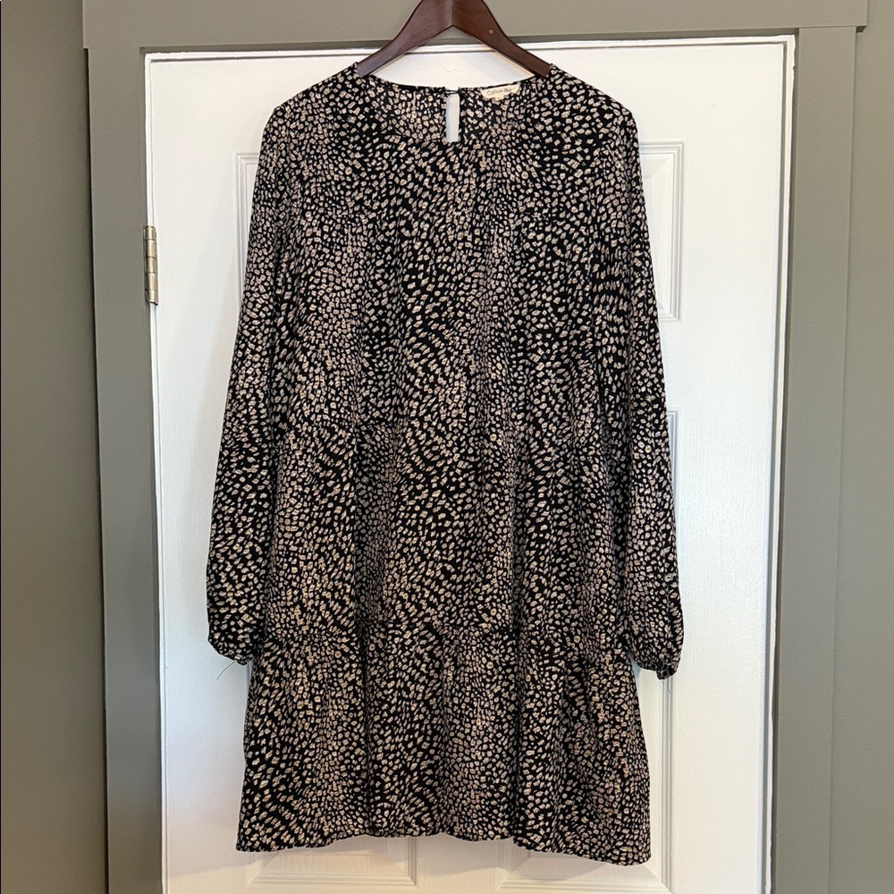 Cotton Bleu Tiered Black and Cream Print Dress